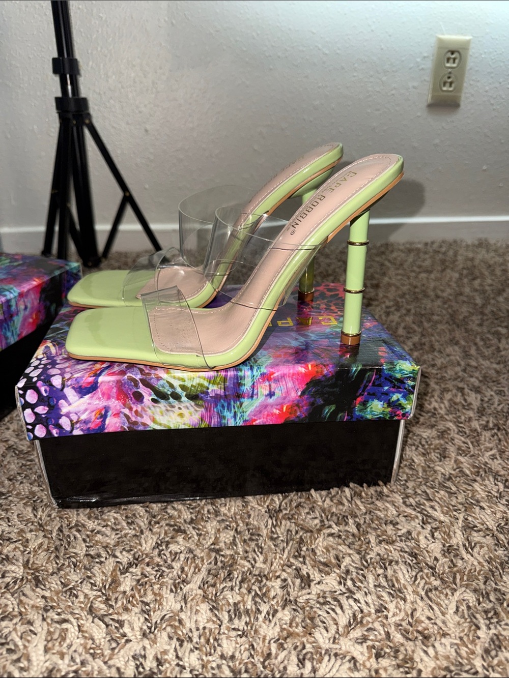 Cape Robbin clear Strap Lime Green Square Toe Heel